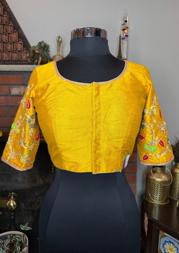 Mustard Raw Silk Handwork Blouse